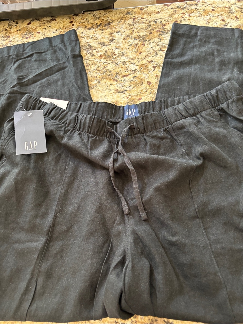 GAP Black Drawstring Linen-Blend Jogger Pants